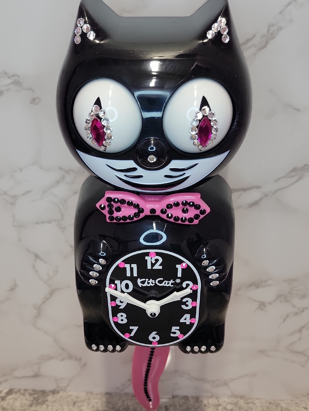 Jeweled Kit-Cat Klock clock SUPER RARE with pink bow tie & tail - Picture 10 of 10